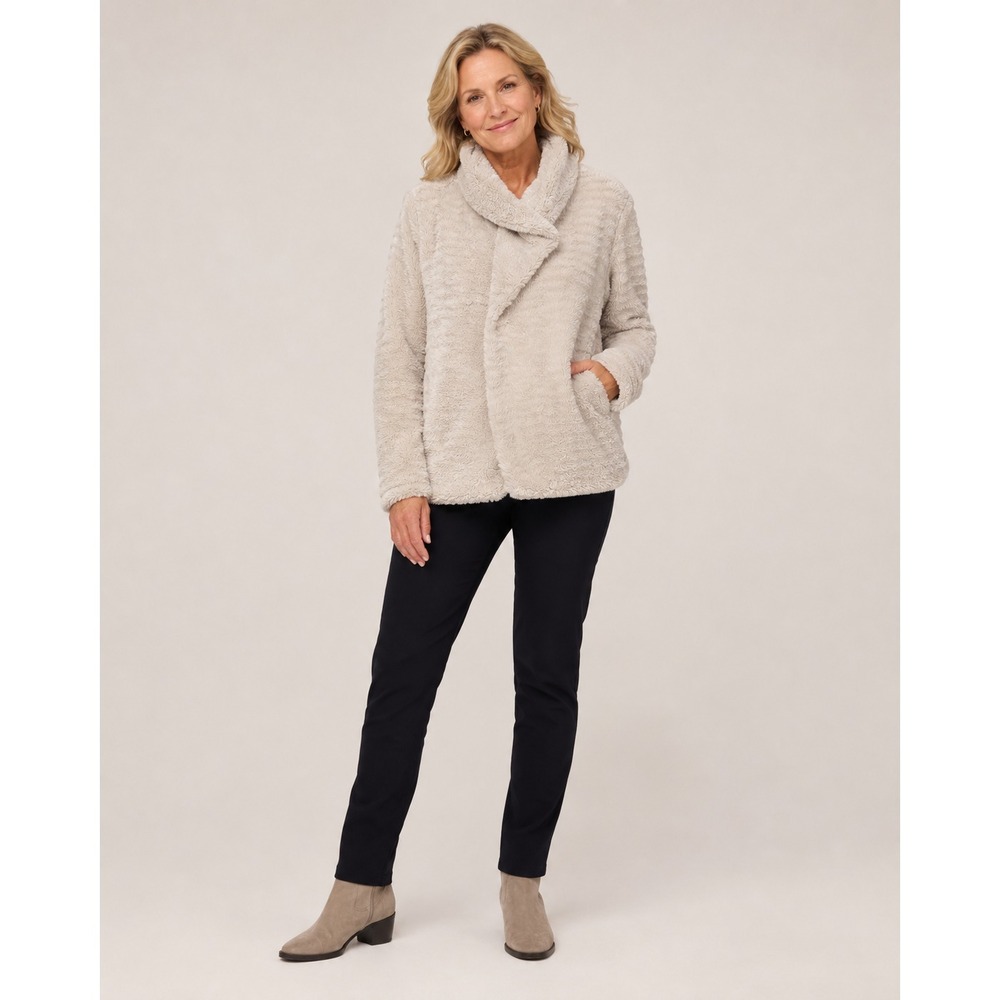 Patagonia Pelage Fleece Jacket Large Ivory Polyester Zip Snap Closure Pockets